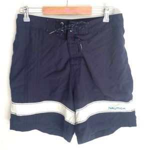 Nautica Board Quick Dry Swim Shorts Blue with White stripe Men's, Size Medium
